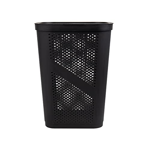 Mind Reader Slim Laundry Hamper with Lid, 60L Clothes Basket, Ventilated Plastic, Black