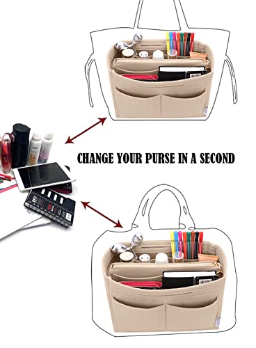 LEXSION Felt Purse Organizer Insert, Tote Bag Shaper Dividers with 5 Sizes | LEXSION Felt Purse Bag Organizer Insert with zipper Bag Tote Shaper Fit Speedy Neverful PM MM