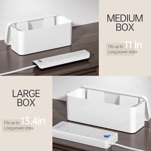 YECAYE Cable Management Box, White, XL+M, 2 Pack | Pet Friendly;Child-Proof; Power Strip Protector;For Home & Office;Cord Organizer Box;Wire Hider and Cord Organizer for Desk
