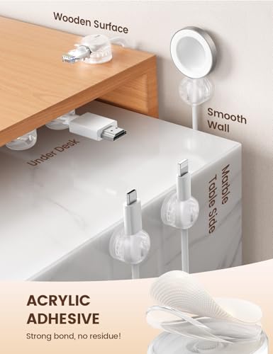 Lamicall 6Pack Clear Rotatable Cord Organizer, [1s Lock] Spring Cable Clips | Phone Charger Cord Holder, Desk Cable Management, Adhesive for Nightstand Office Drom Room, Christmas Decor Accessories