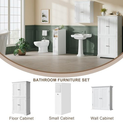 ChooChoo Slim Bathroom Storage Cabinet with Slide Out Drawers | Narrow Storage Organizer with Hidden Storage, Freestanding Toilet Paper Holder, Bathroom Cabinet for Small Places, White