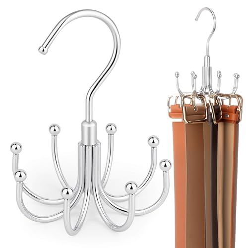 2 Pack Belt Hangers for Closet, Rotating Belt Organizer, 16 Hooks | Heavy-Duty Metal Belt Rack with 16 Hooks Hanging Belt Holder for Closet Organizers and Storage, Space Saving, No Installation