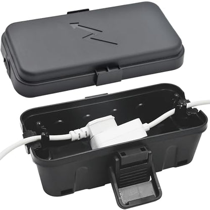 Small Weatherproof Electrical Connection Box(Inner 5.5 x 3 x 2.2inch),Outdoor Electrical Box,Waterproof Extension Cord Covers for Plug, Extension Cables, Holiday Lights,Black