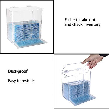 Face Mask Dispenser Box Holder Acrylic Case Hygiene Station with Lid. Countertop/Wall Mount Storage Container for Disposable Masks, Gloves, Napkins, Hairnets, Shoe Covers. Clear