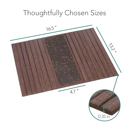 DETOR Couch Arm Tray with Retro Cork Pad, Brown-Stained Bamboo Finish | Enhanced Non-Slip Bottom, Sturdy Bamboo Slats, Fits Armrests 4.6" and Wider