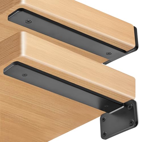 12 Pack - 10 inch Black Hidden L Shelf Bracket (1/5 Inch Thicked) Iron Floating Shelf Brackets Rustic Industrial Metal Brackets for Shelf Support