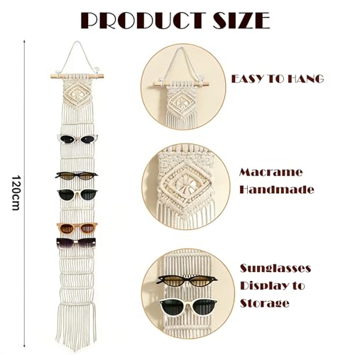 Macrame Sunglasses Holder Boho Wall Hanging Minimalist Eyewear Organizer Wall Sunglasses Rack