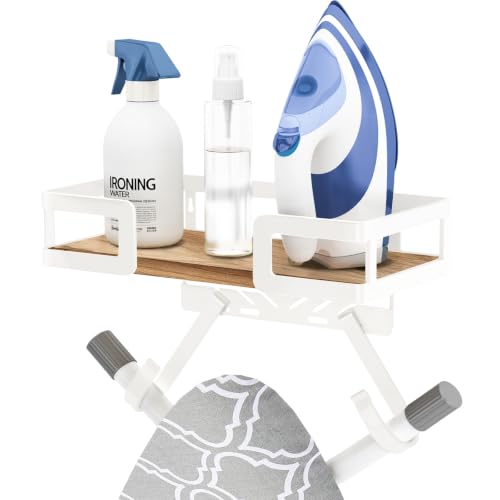 Ironing Board Hanger Wall Mount, Iron Board Wall Holder, Sewing, Laundry Room Organization, T&V Shaped Space Saving Iron Holder for Laundry Room Decor and Accessories, Organization and Storage, White