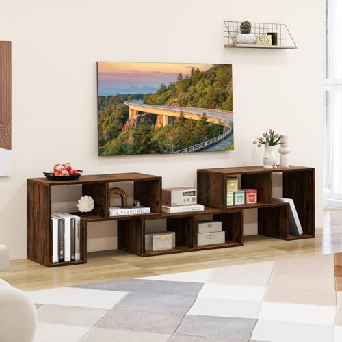 Giantex Free-Combination TV Stand for Bedroom - Entertainment Center for 50 55 60 65 Inch TV, 3-Piece Media Console Table with Storage Cubes, Deformable Open Storage Bookcase Shelf (Brown)