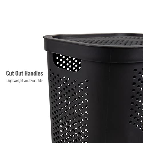 Mind Reader Slim Laundry Hamper with Lid, 60L Clothes Basket, Ventilated Plastic, Black