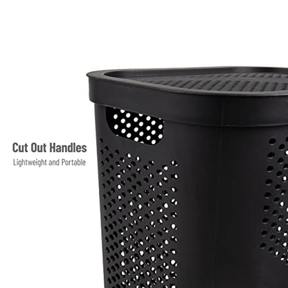 Mind Reader Slim Laundry Hamper with Lid, 60L Clothes Basket, Ventilated Plastic, Black