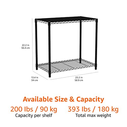 Amazon Basics 2-Shelf Stackable Storage, 13.3" D x 23.2" W x 22.2" H, Black
