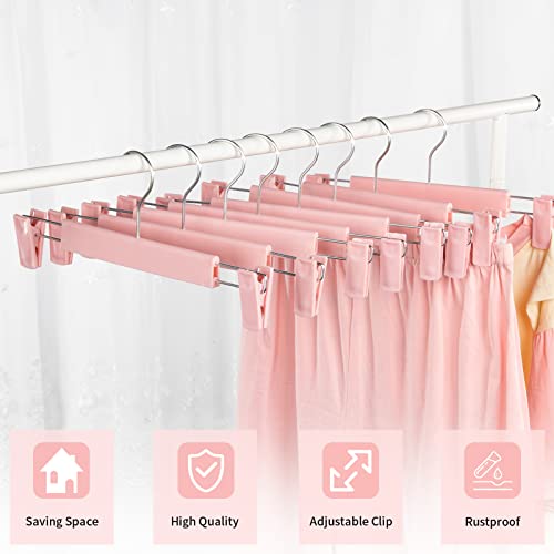 Pants Hangers with Clips, Skirt Hangers, 20 Pack, Pink | Plastic clip hangers for pants, skirts, jeans and shorts; 360° swivel hooks help save closet space.
