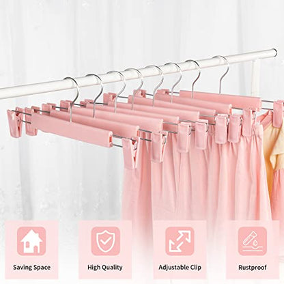 Pants Hangers with Clips, Skirt Hangers, 20 Pack, Pink | Plastic clip hangers for pants, skirts, jeans and shorts; 360° swivel hooks help save closet space.