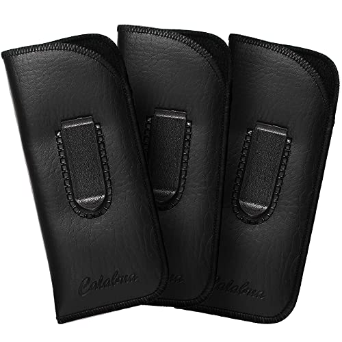 Calabria Slim Eye Glasses Case with Clip Soft PU Leather Black (3Pack) Men Women Eyeglass Pouch Slip-In Eyewear Sunglasses Bag