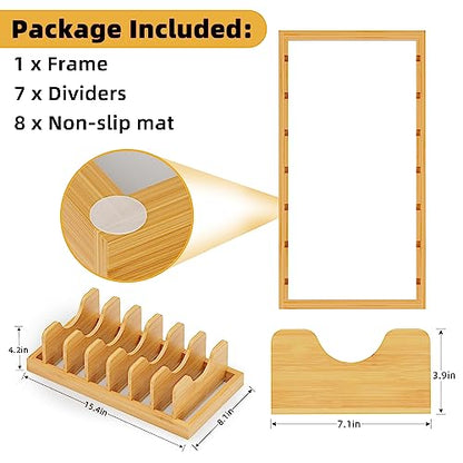 Bamboo Pot Lid Organizer Pot Lid Holder, Pot and Pan Organizer Drawer Organizer for Pot Lids, Pans, Cutting Boards & Baking Sheets, Dinner Plates, Reusable Containers in Cabinet Storage