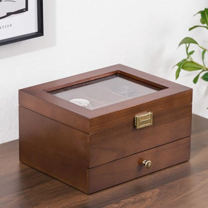 ProCase Wooden Watch Case, 8 Slot Mens Watch Box with Drawer, 2-Layer Mens Jewelry Box Storage Holder Organizer Display Case, Fathers Day Gift, Anniversary Birthday Gifts for Men Women -8 Slot, Brown