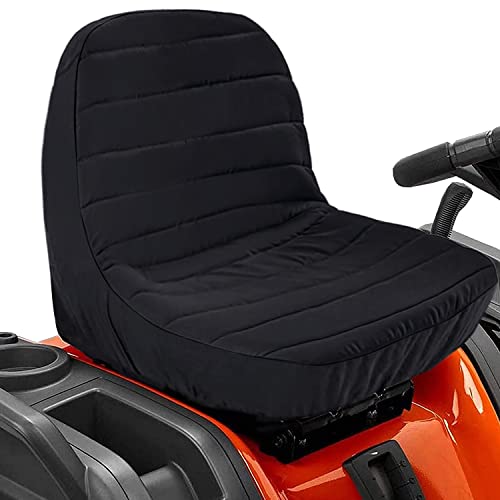 Black Riding Lawn Mower Tractor seat Cover for kubota Craftsman Husqvarna John Deere cub Cadet wheatherproof Padded Comfort fits 12.5''-14'' backrest 3storage Pockets