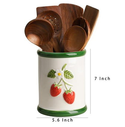 Ceramic Fruit Embossed Kitchen Utensil Holder For... (Strawberry | Ceramic)