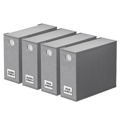 SpaceAid 4 Pack Bed Sheet Organizers and Storage, Foldable Organizer for Linen Closet, Sheets Set Folder Keeper with Window XL (Queen & King Size) Organizing Bedding Container, Gray 91ZDSN-SL01-G4