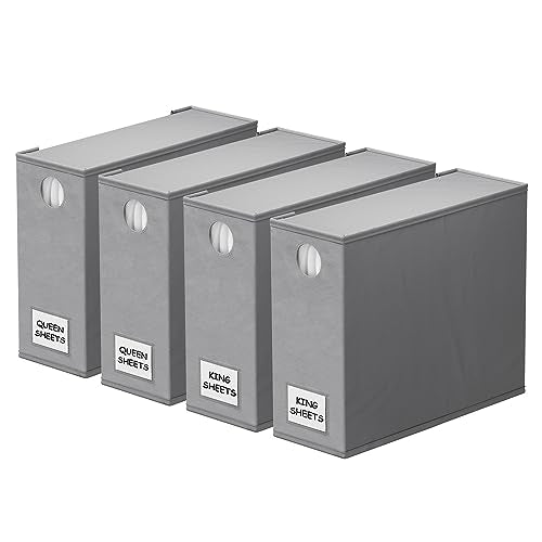 4 Pack Bed Sheet Organizers and Storage, Foldable... (4 Count | Gray | Fabric)