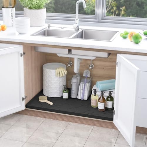 Waterproof Under Sink Mat 34" x 22", Silicone Mat Kitchen liner | BPA-Free Silicone Mat with Raised Lip Protects Cabinets from Leaks, Versatile Home Organizer for Bathroom, Pets, Boots, Floor
