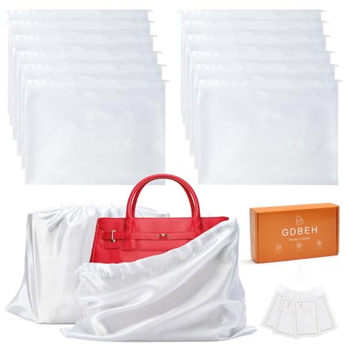 12 Pack Dust Bags for Handbags Travel Storage Pouch Silk Cloth Bag | Drawstring Large Storage Pouch for Handbag Purse Shoes Boots, White 19.6x15.7inch