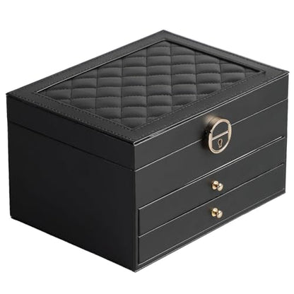 Jewelry Box for Women Girl Wife 3 Layers Large PU... (Black | Metal)