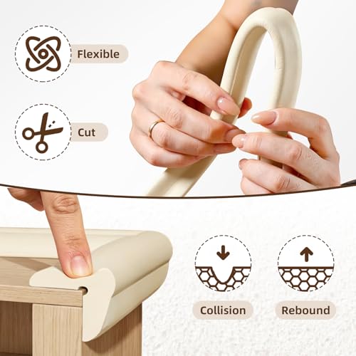 Edge Protector, Baby Proof Corners and Edges Foam Corner Protector Guards | Furniture Corner & Edge Safety Bumpers Covers 13 ft Edge Cushion for Table, Crib, Wall, Off White