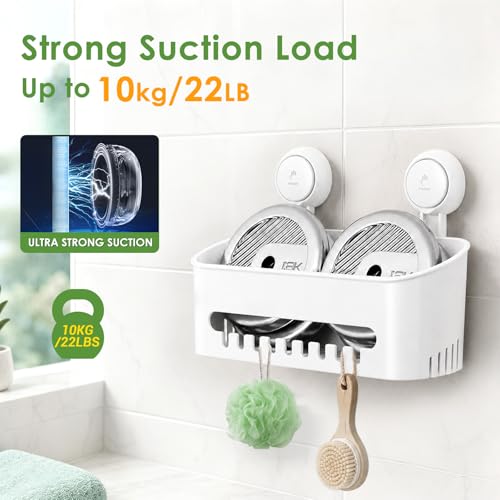LUXEAR Shower Caddy Suction Cup NO-Drilling Removable Shower Shelf Powerful Heavy Duty Hold up to 22lbs, Waterproof Storage Basket for Shampoo & Toiletries Bathroom & Kitchen Caddy Organizer