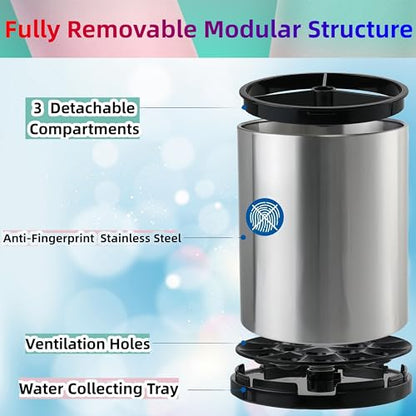 Kitchen Utensil Holder,Extra Large 360°Rotating For Countertop Organizer | Stainless Steel Storage,Hold 40 Utensils,Cooking Silverware Caddy 3 Compartment Spoon Spatula Tool Container（Silvery）