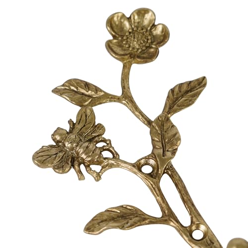 SOFFEE DESIGN 2pcs Metal Dark Gold Coat Hooks with 3D Bee & Flowers Shape, for Entryway, Bathroom, Bedroom Farmhouse Decoration