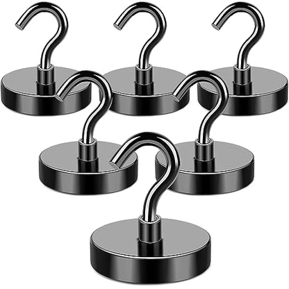 Magnetic Hooks Heavy Duty 170LB+ Strong Black Magnets Hook | Rare Earth Neodymium Hooks with Epoxy Coating Cruise Magnets with Hook for Hanging Refrigerator Garage 6 Pack