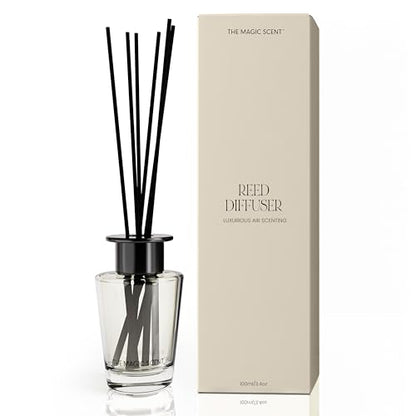 The Magic Scent Oud Wood Oil Reed Diffuser Set, 3.4 Fl Oz Reed Diffusers | Premium Fiber Reeds for Gentle Dispersal. Lasting for Up to 2 Months. Natural, Non toxic Reed Diffusers for Home.