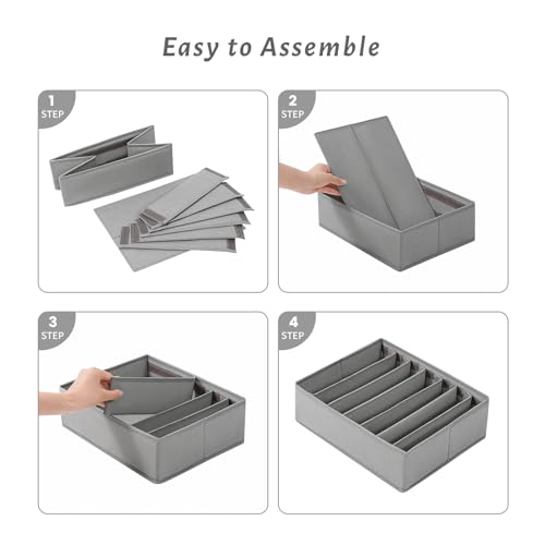 4 Packs Adjustable T-shirt Drawer Organizers for Clothing with 6 Adjustable Dividers, 7 Grids Wardrobe Storage Box, DIY Clothes Organizer for Folded Clothes, T-shirt, Legging