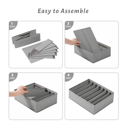4 Packs Adjustable T-shirt Drawer Organizers for Clothing with 6 Adjustable Dividers, 7 Grids Wardrobe Storage Box, DIY Clothes Organizer for Folded Clothes, T-shirt, Legging
