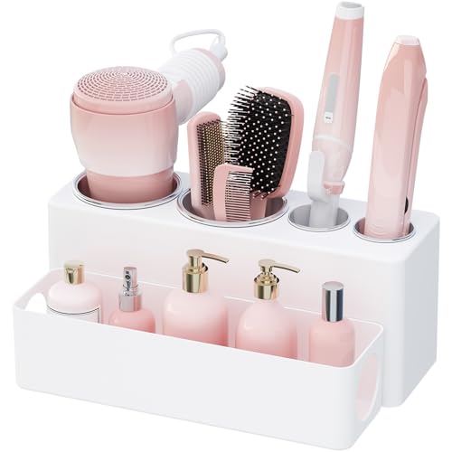 Lifewit Hair Tool Organizer Dryer Holder Countertop with 4 Cups, White | 4 Stainless cups Tools Organizer, Acrylic body Hair Product Storage for Curling Iron, Brush, Straightener, Bathroom