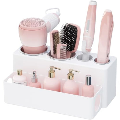 Lifewit Hair Tool Organizer Dryer Holder Countertop with 4 Cups, White | 4 Stainless cups Tools Organizer, Acrylic body Hair Product Storage for Curling Iron, Brush, Straightener, Bathroom