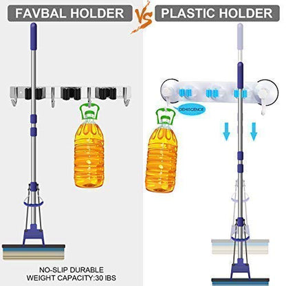 Broom Mop Holder Wall Mount,Favbal Garage Organiza... (Black | Stainless Steel)