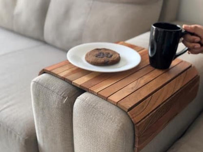 Vesta Homes Sofa Armrest Tray |Premium Acacia Wood | Flexible and Foldable Sofa Tray, Couch Arm Table and Armrest |Suitable for Food/Drinks/Snacks/Cup Coaster | 17 * 11 Inches | Handcrafted in India