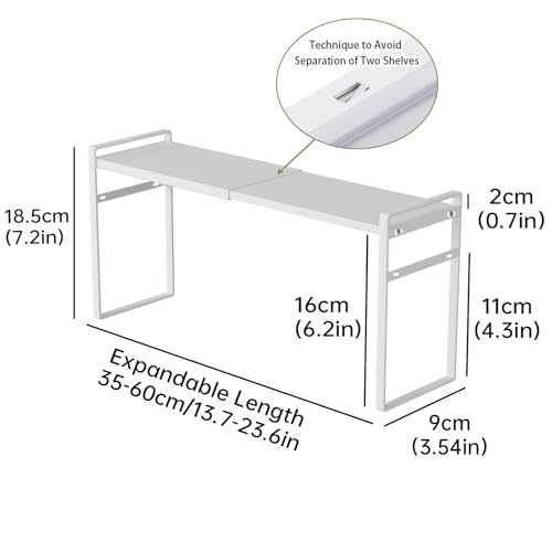 Extendable Narrow Tall Storage Shelf for Windowsill & Kitchen, White | Window Sill Plant Shelf, For Kitchen Bathroom, Stackable, Thin Shelves for Narrow Spaces, 13.8-23.6"L × 3.5"W × 7.2"H
