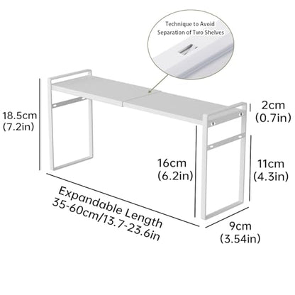 Extendable Narrow Tall Storage Shelf for Windowsill & Kitchen, White | Window Sill Plant Shelf, For Kitchen Bathroom, Stackable, Thin Shelves for Narrow Spaces, 13.8-23.6"L × 3.5"W × 7.2"H