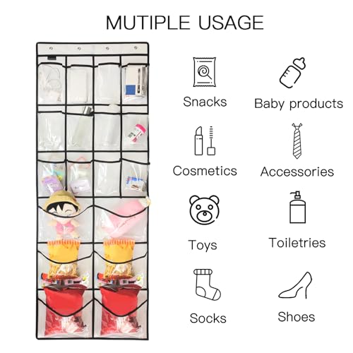 Extra Large Hanging Crystal Clear Over Door Shoe Organizers, Closet Shoe Organizer Shoe Rack Organizer Shoe Storage, 12+6Pockets, 4Hooks, white (59"x 21.6")