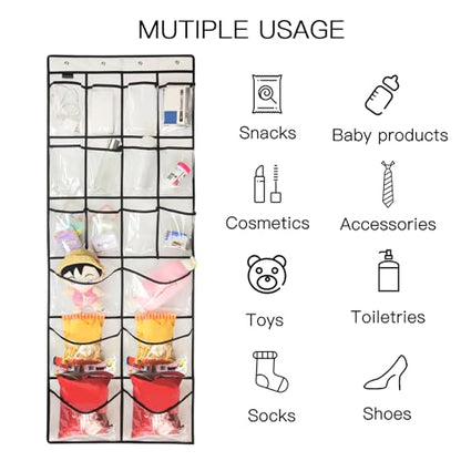 Extra Large Hanging Crystal Clear Over Door Shoe Organizers, Closet Shoe Organizer Shoe Rack Organizer Shoe Storage, 12+6Pockets, 4Hooks, white (59"x 21.6")