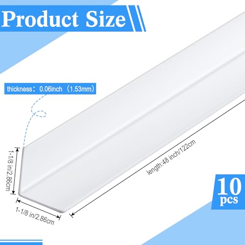 10 Pcs Wall Corner Protector Guards, Vinyl 1-1/8 x 48 Inches Corner Trim Molding, Avoid Scratching Scuffs, Ease Install and Cleaning for Door Tables Countertop Furniture Cabinet Protection