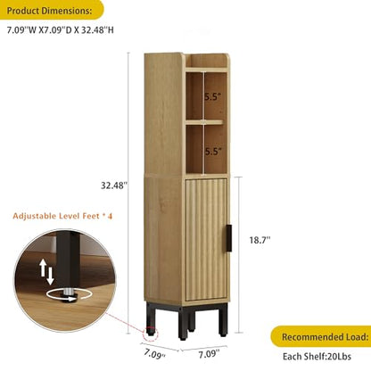 FerniTry Small Bathroom Storage Cabinet, Corner Narrow Toilet Paper Floor Cabinet with Door and Shelves,Bathroom Organizer with Adjustable Shelf, for Small Spaces (Oak)