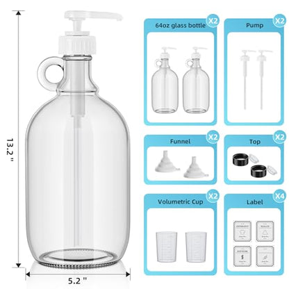 Laundry Detergent Dispenser,64oz Fabric Softener Dispenser,Glass Liquid Laundry Detergent Container,Laundry Detergent Organizer for Laundry Room Organization with 4 Labels,2 Pack