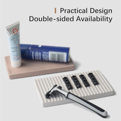 Diatomite Razor Holder for Shower,Water Absorption Fast Drying Natural Diatomite Tray for Razor Soap Shaving Cream Foam Bottle Face Wash (Beige)