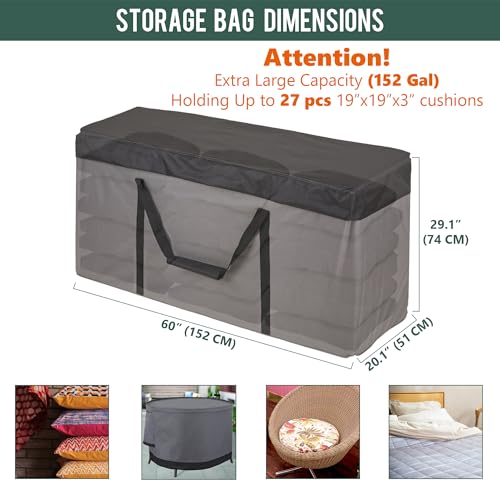 Rachmi 600D Extra Large Cushion Storage Bag 152 Gal 60", Water Resistant | Zipper & padded handle, Oversized 152 gal heavy duty, Outdoor moving & cushion storage, Fits Christmas tree, 60Wx20Dx29H