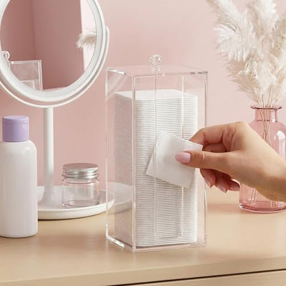 Acrylic Clean Pad Storage Box for Clean Skin Club, Cotton Pad Dispenser, Square Rounds Cotton Pad Holder (Pad Not Included) - Vertical with Lid